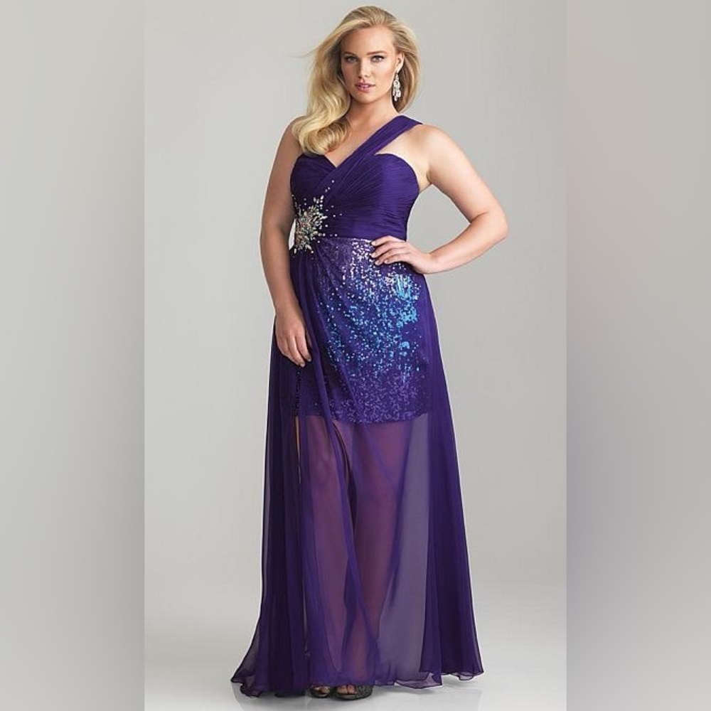 NIGHT MOVES Plus Size High Low Dress 6769W in Purple NWT